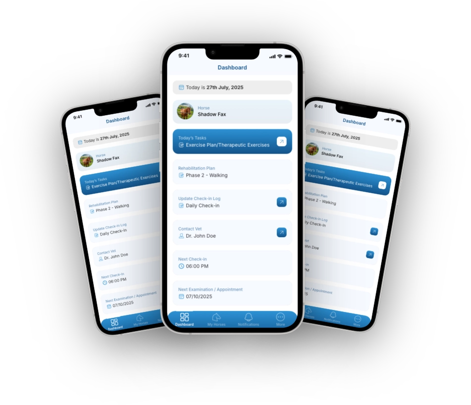 Vet Track app on three mobile phones